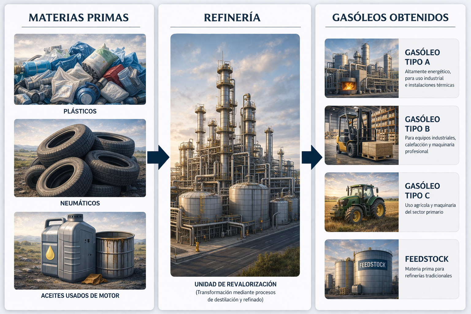 Materias primas, refiner&iacute;a y gas&oacute;leos obtenidos